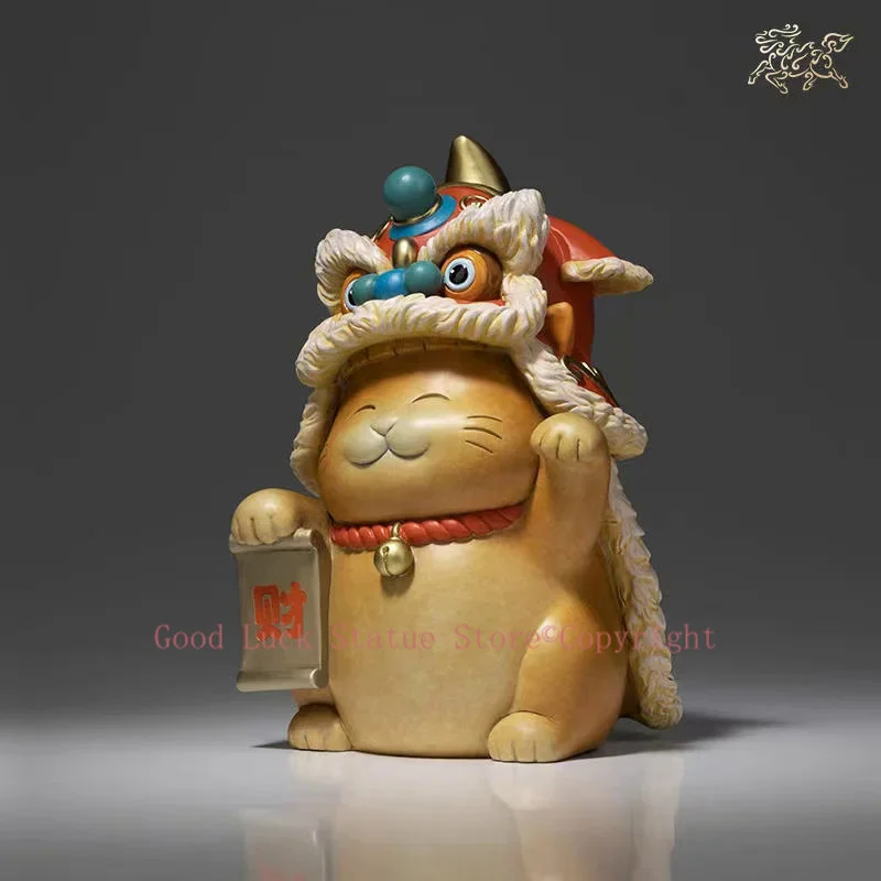 Unique CHINESE Royal mascot Recruit wealth awakened lion Fortune Cat copper sculpture HOME BAR living ROOM decorative statue