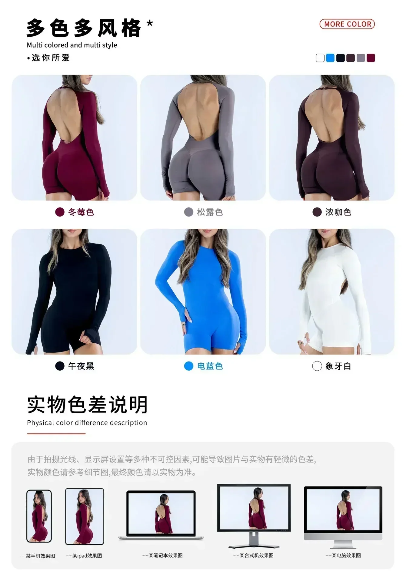 LOGO Langarm Rückenfreier Jumpsuit Hochelastischer Hüftstraffender Workout-Bodysuit Nahtloser Gym-Yoga-Kurz-Jumpsuit Fitness-Sportbekleidung – Detail 2