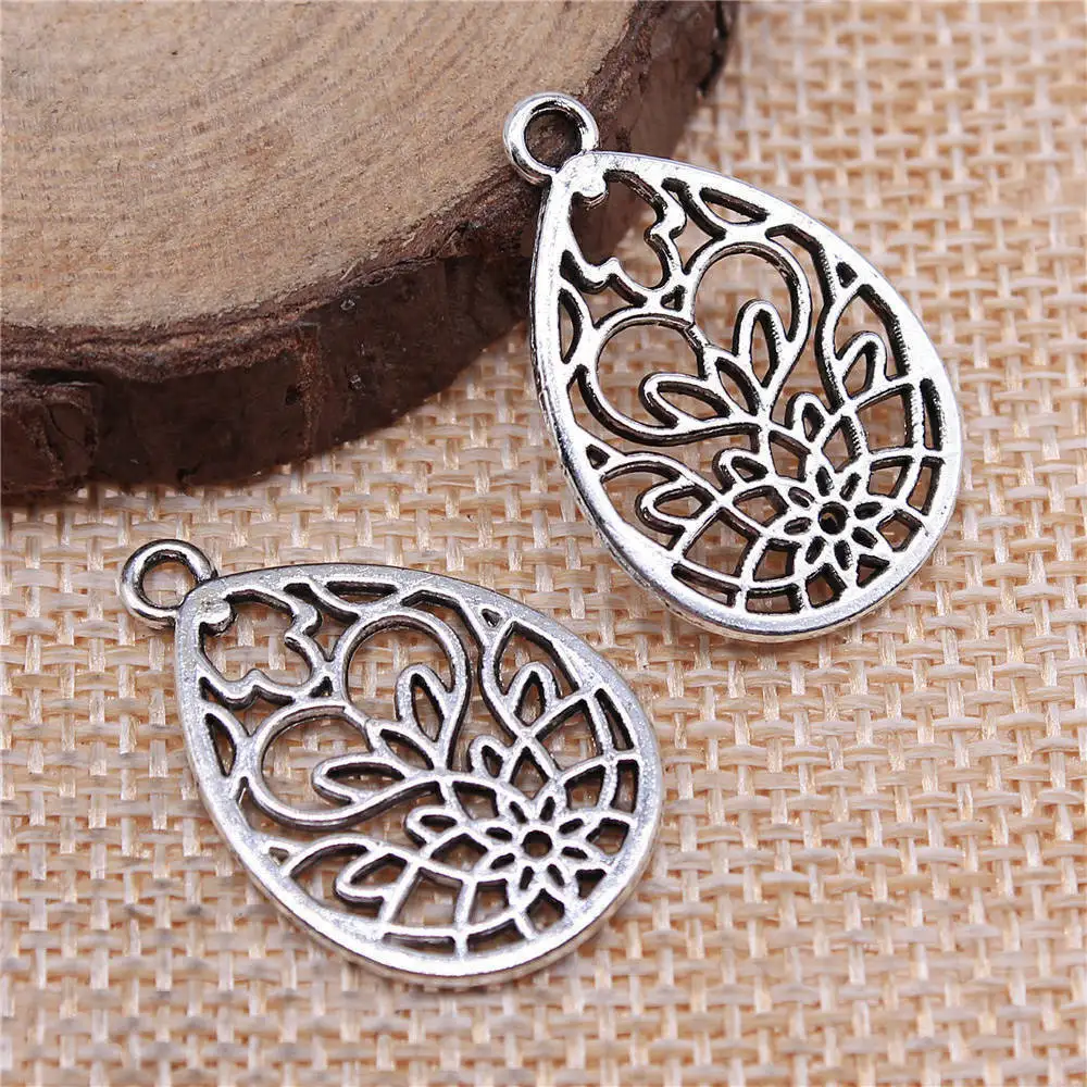 Car Pendant Drop-Shaped Hollow Pattern Earrings Making Jewelry Materials 27x18mm 10pcs