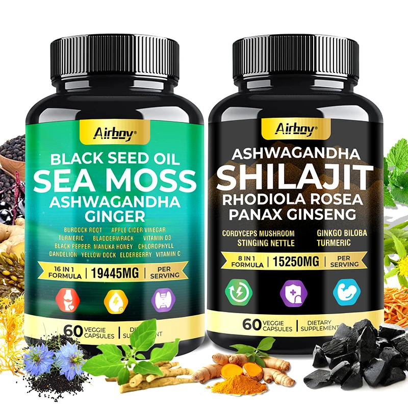 

SHILAJIT + SEA MOSS Capsules, Strength, Energy, Muscle, Endurance, Anti-Fatigue, Overall Health Supplement