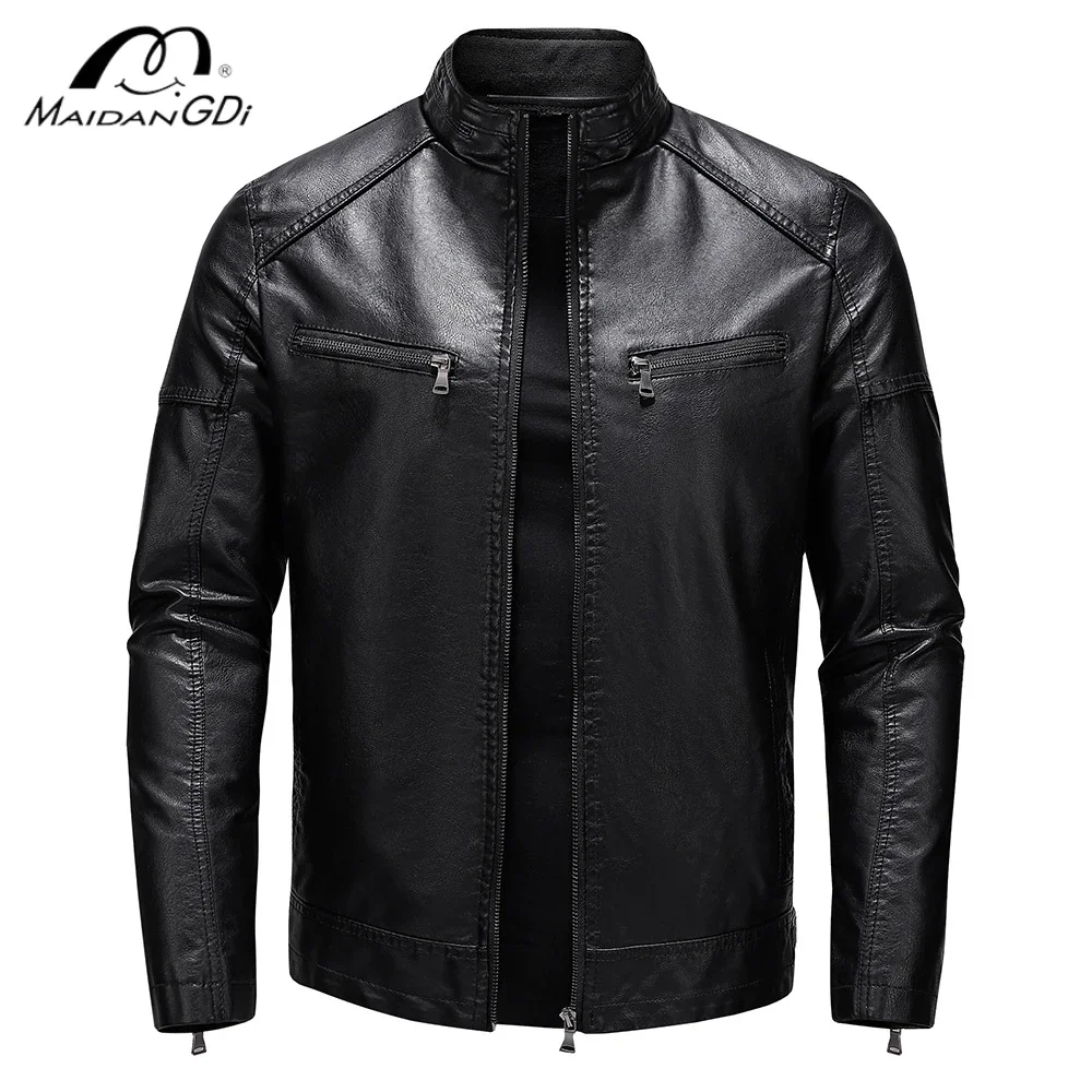 2024 Herren Herbst/Winter neue Kollektion Herren Pu Lederjacke Short Style Stehkragen Jugend Motorrad Lederjacke