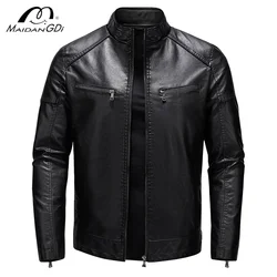 2024 Men's Autumn/Winter New Collection Men's PU Leather Jacket Short Style Stand up Collar Youth Motorcycle Leather Jacket