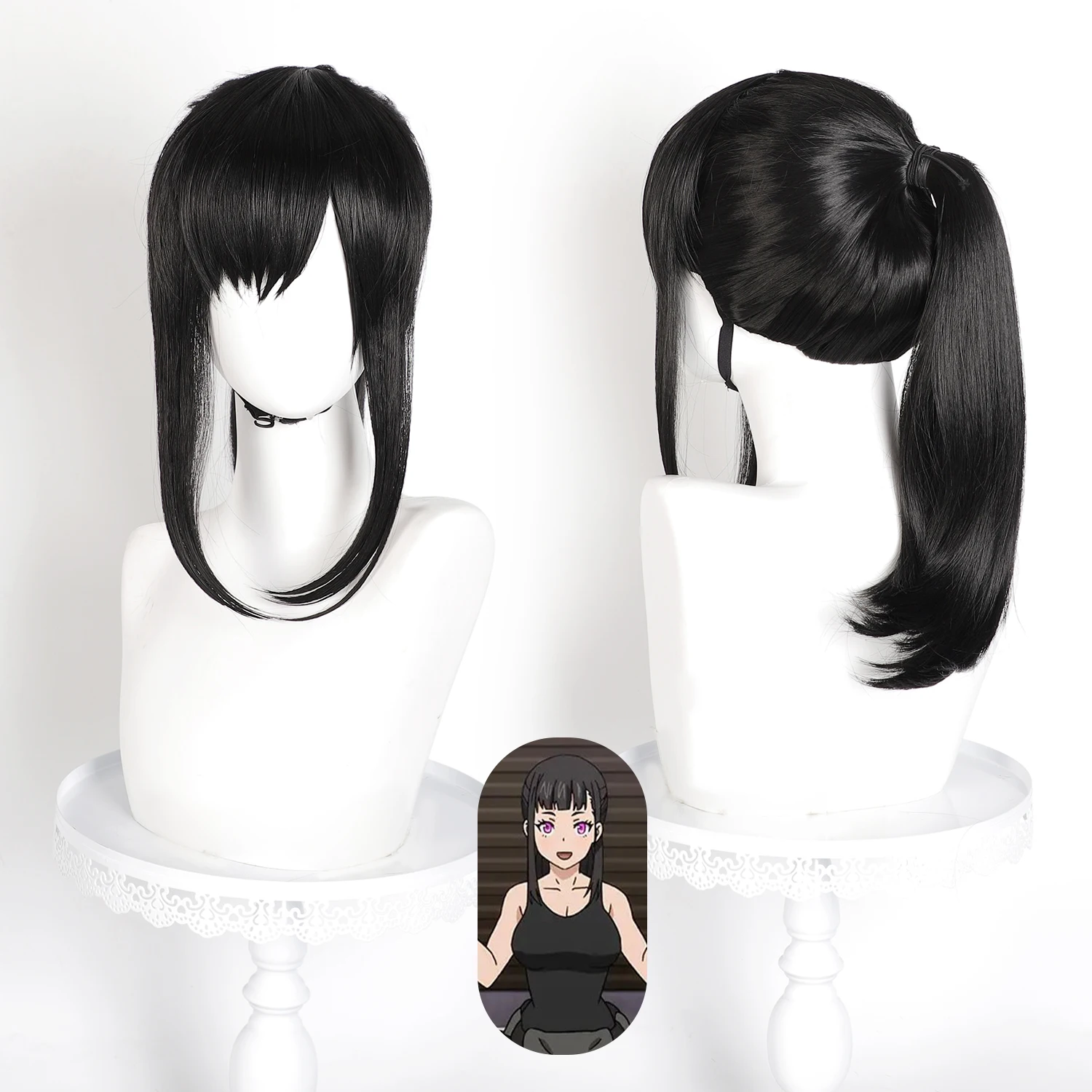 

Парик для косплея Fire Force, парик Маки Озе, черный, для аниме и ролевых игр, синтетический парик с высоким хвостом и сеткой для парика для аниме-игр