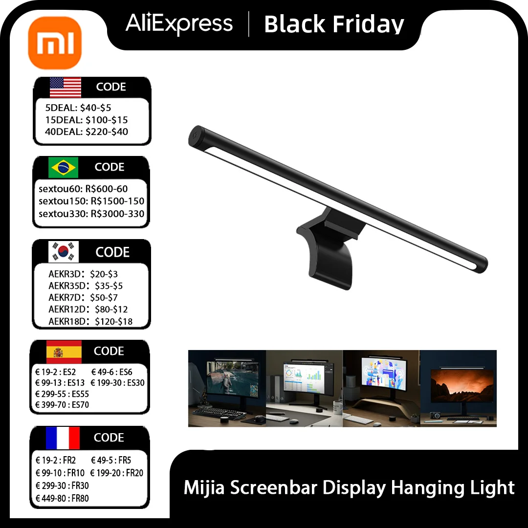 

2022 New Xiaomi YouPin Wireless Remote Control Desk Lamp Screenbar Display Hanging Light PC Monitor Light Bar Eyes Protection