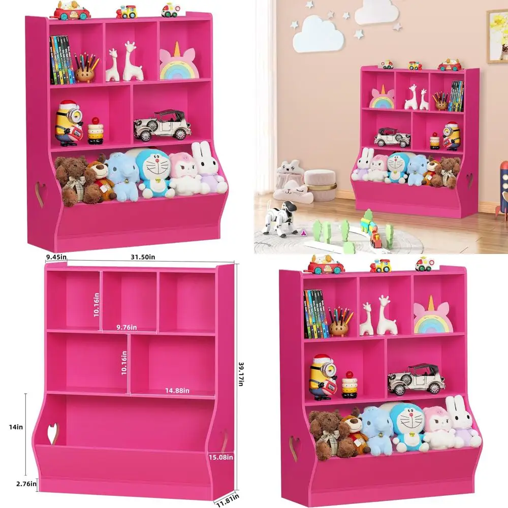 

Трехуровневый детский книжный шкаф, шкаф для хранения вещей для малышей, деревянный стеллаж с 6 отделениями для игровой комнаты, спальни, гостиной, детской, школы - розовый