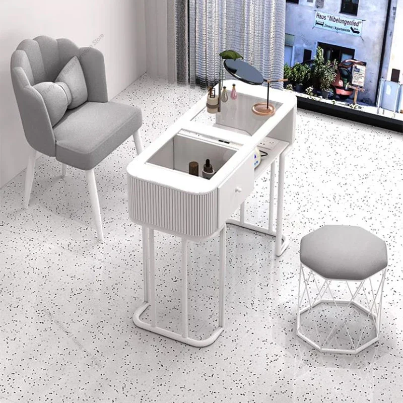 

Dressing Nordic Manicure Table Glass Tabletop Modern Nail Artist Nail Tables Storage Simple Salon Furniture Mesa Manicure LLMT
