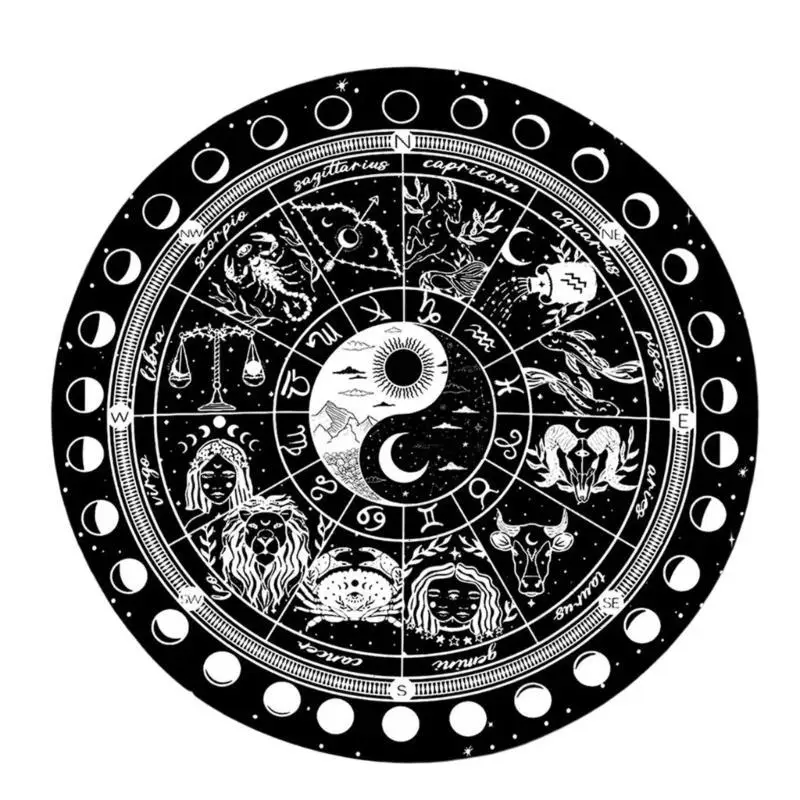

652F Astrology Pendulums Mat Symbol Moonphase Mousepad Rubber Divinations Mat Dowsing Pendulums Ceremony Mat for Desk Decoration