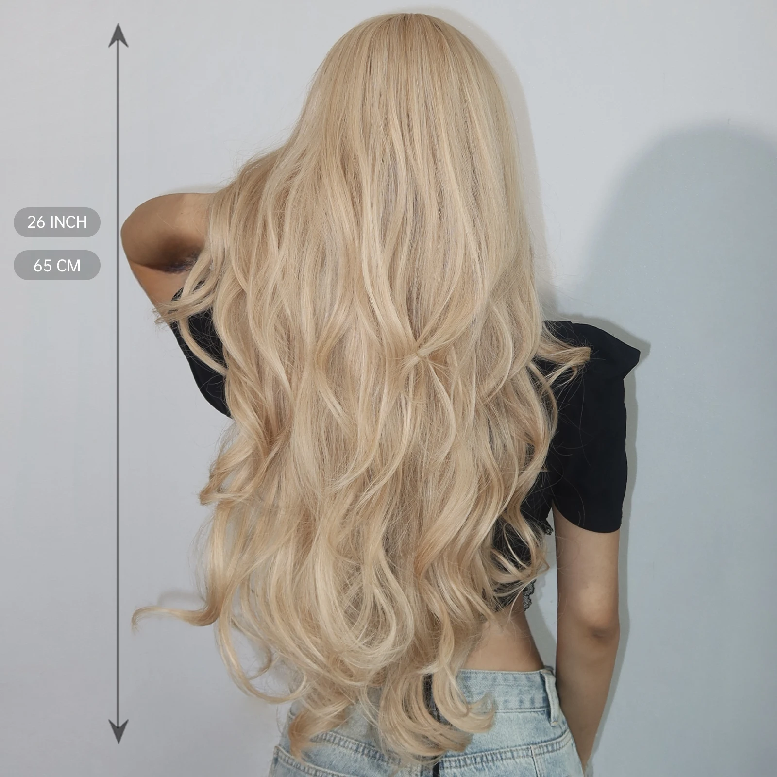 Blond Hairline Lace Wigs Długa kręcona peruka syntetyczna dla kobiet Codzienny cosplay Naturalnie wyglądająca linia włosów Koronkowa peruka do