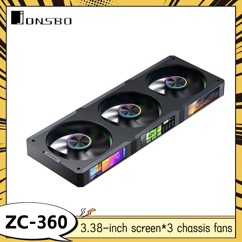 JONSBO ZC-360 Fan ARGB 3*3IPSLCD Screen Building Block Fan PWM Intelligent Temperature Control Chassis Cooling Fan White/Black
