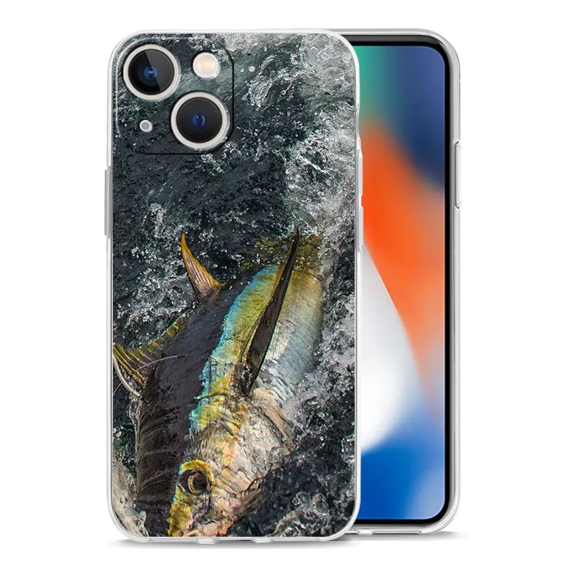 Phone Case For iPhone 16 15 14 13 12 11 Pro Max XS X XR 7 8 Plus soft Shockproof TPU Clear Cover Bluefin Tuna