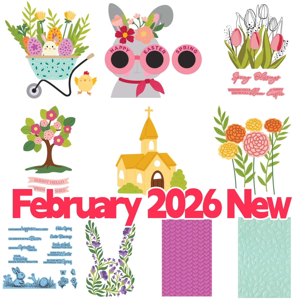

Easter 2026 Spring Bunny Flower House Metal Cutting Dies Clear Stamps Stencil Hot Foil for DIY Scrapbook Diary Decoration