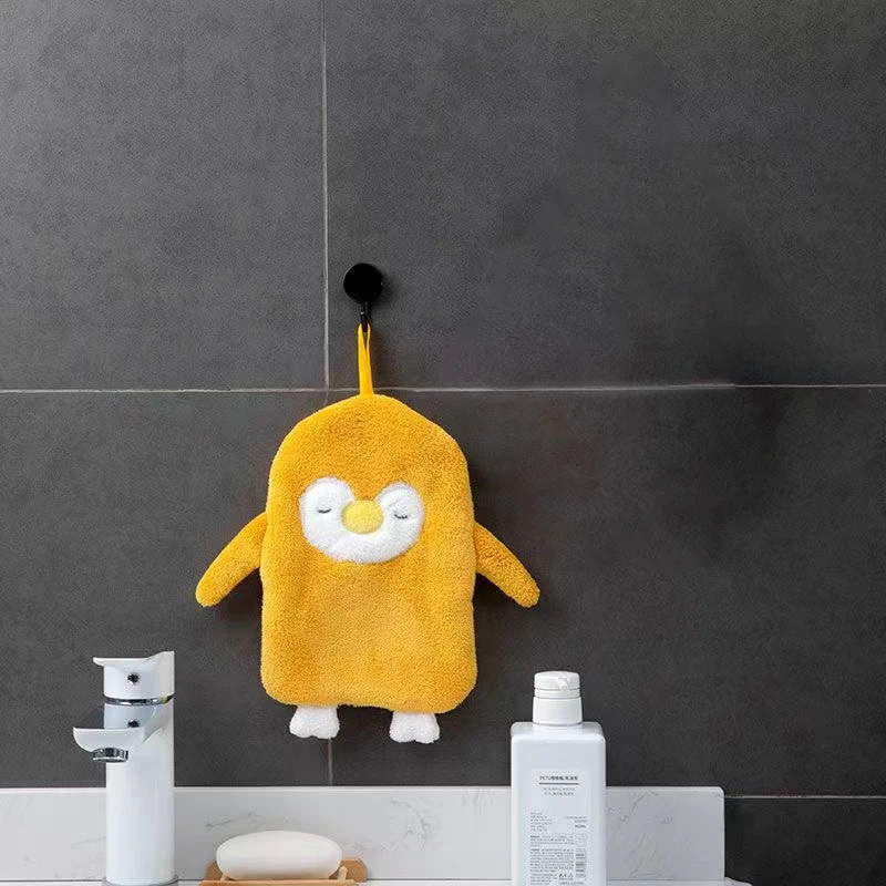 Small Penguin Wipe Hand Towel Hand Towel Kitchen Bathroom Draped Coral Velvet Cartoon Hand Towel Animal Thickening Absorbent