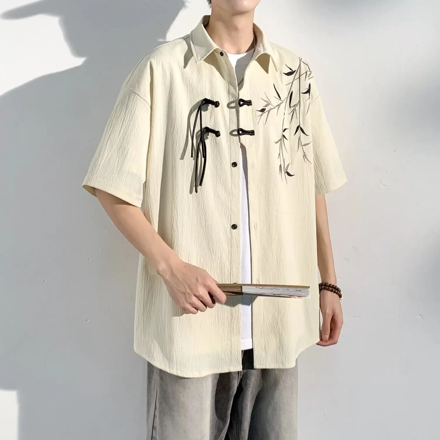 

Summer National Style Embroidered Bamboo Shirt