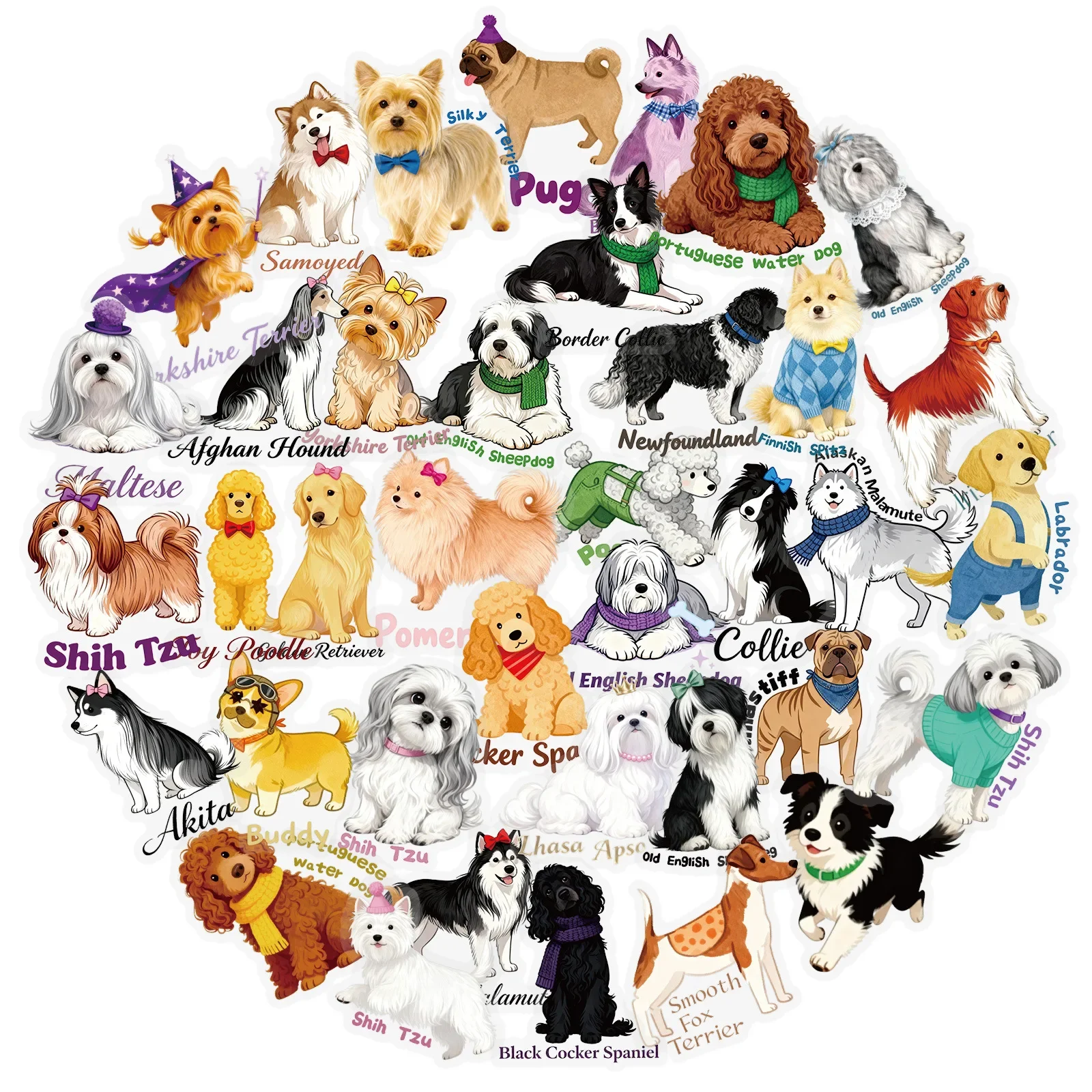 50 SZTUK Uroczych Naklejek z Kreskówkowymi Psy, Graffiti PET, Kawaii Zwierzęta, Przezroczyste Naklejki DIY na Bagaż, Telefon, Gitarę, Album do Wyklejania, Zabawki dla Dzieci