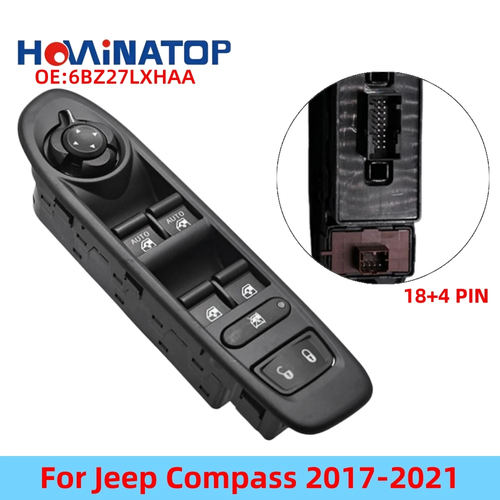 HOWINATOP 6BZ27LXHAA 18+4 Pin Power Window Master Switch Dual AUTO Driver Side For Jeep Compass 2017-2021 OEM Replacement