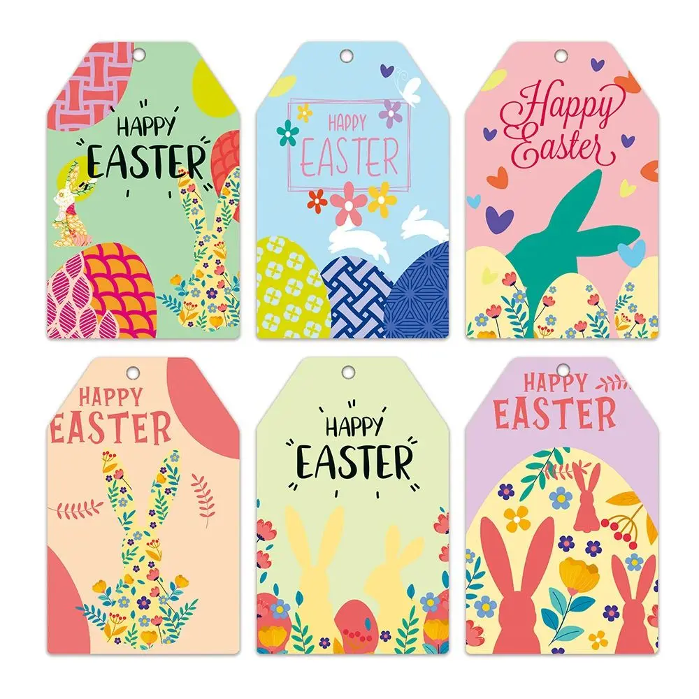60PCS Paper Easter Paper Tags with Ropes Easter Rabbit Hang Labels DIY Packaging Egg Wrapping Card Tag Happy Easter Day