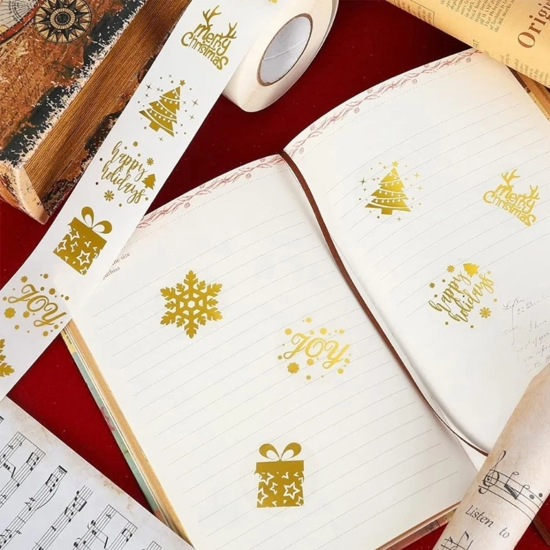 Christmas Seal Sticker Labels Roll with Gold Print Designs, 500 Count 1Inch Paper Seals for Gift Boxes, Greeting Cards