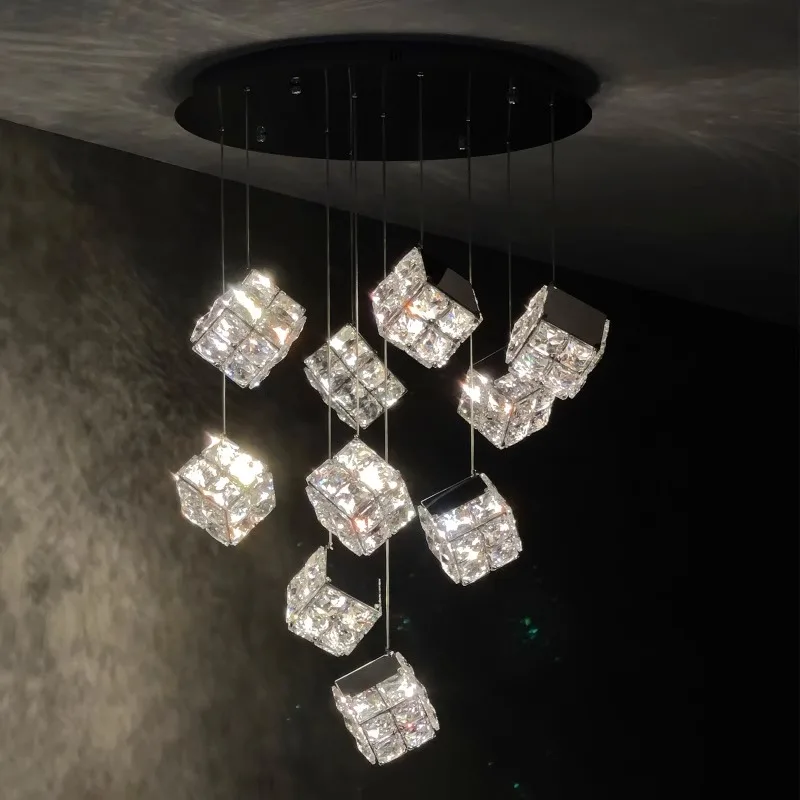 Hotel Lobby Luxury Chandelier Magic Cube Bedside Droplight Dinning Table Lighting Crystal Block Stair Space Luxury Hanging Lamps