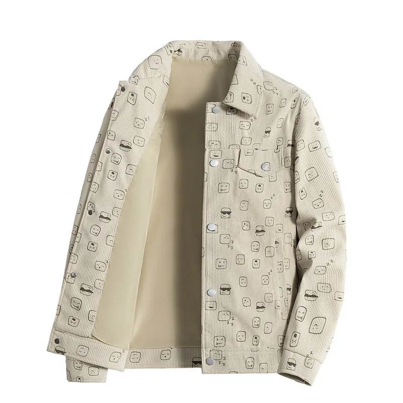 Spring Autumn High-End Men's Loose Versatile Trendy Large Size Corduroy Jacket Collared Outerwear Casual Thickened Long Sleeve