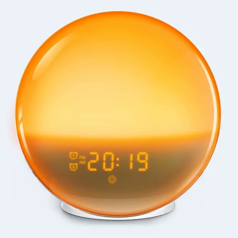 Simulated Sunrise Wake-Up Light LED Electronic Clock Light with Colorful Ambient Light, Bedside Light, White Noise, 7