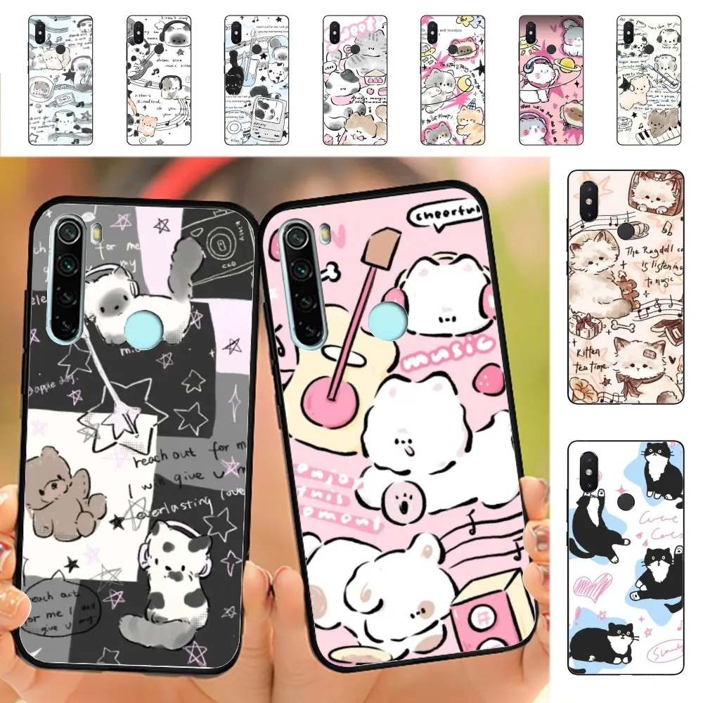 Guitar Music Cat Phone Case For Redmi Note 4 X 5 A 6 7 8 T 9 9S 10 11 11S 11Epro Poco M3 Pro