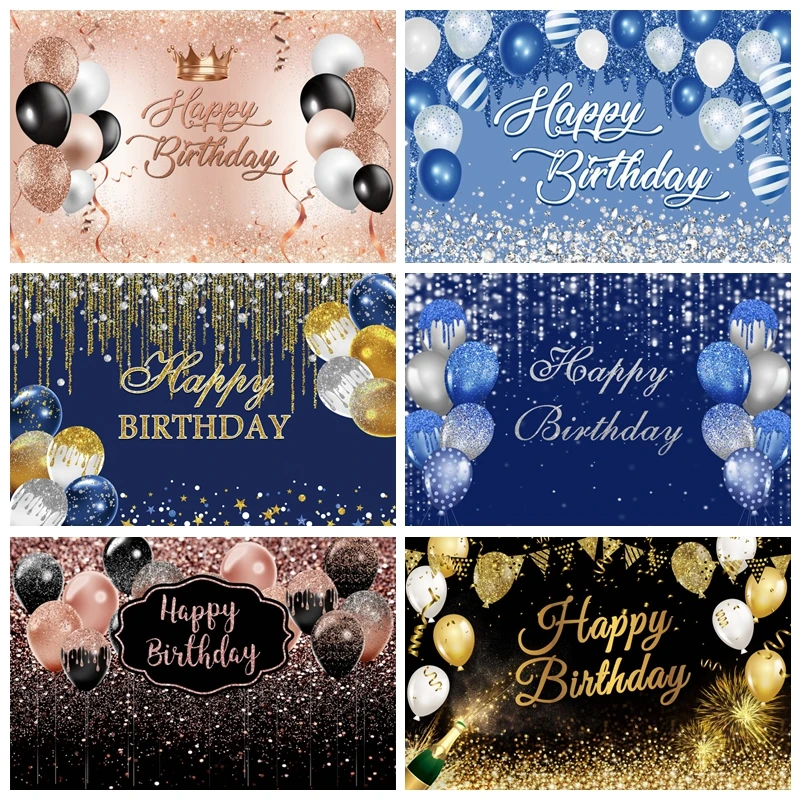 

Adult Birthday Photography Backdrop Glitter Golden Black Balloon Party Decor Background Photocall Photo Studio Photographic Prop