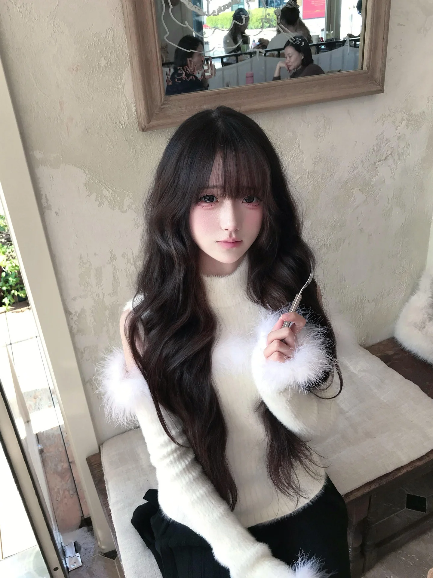 

White Fur Collar oulder Bared Long Sve Knitted Sweater Women's Autumn Winter Inner Wear Outer Wear Slim Fit Base Top