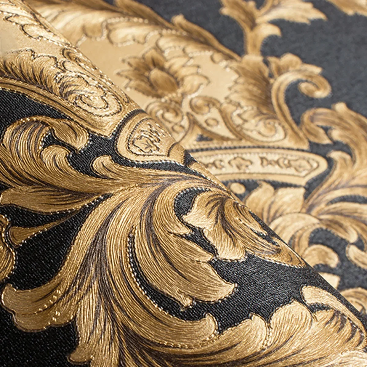 High Grade Black Gold Luxury Embossed Texture Metallic 3D Damask wallpaper for wall Roll washable Vinyl PVC