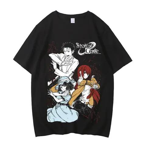Anime Steins Gate Kurisu Makise Okabe Rintarou T-Shirt Manga 2026 Makise Kurisu Summer Cartoon 100% Cotton Short Sleeve T-Shirt