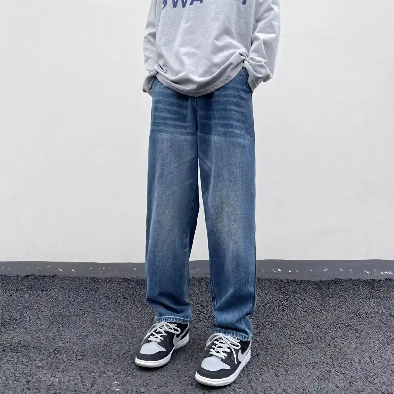 

2023 Spring Autumn Men Vintage Casual Straight Jeans Male Loose Denim Pants Streetwear Men Pockets Wide Leg Baggy Trousers F162