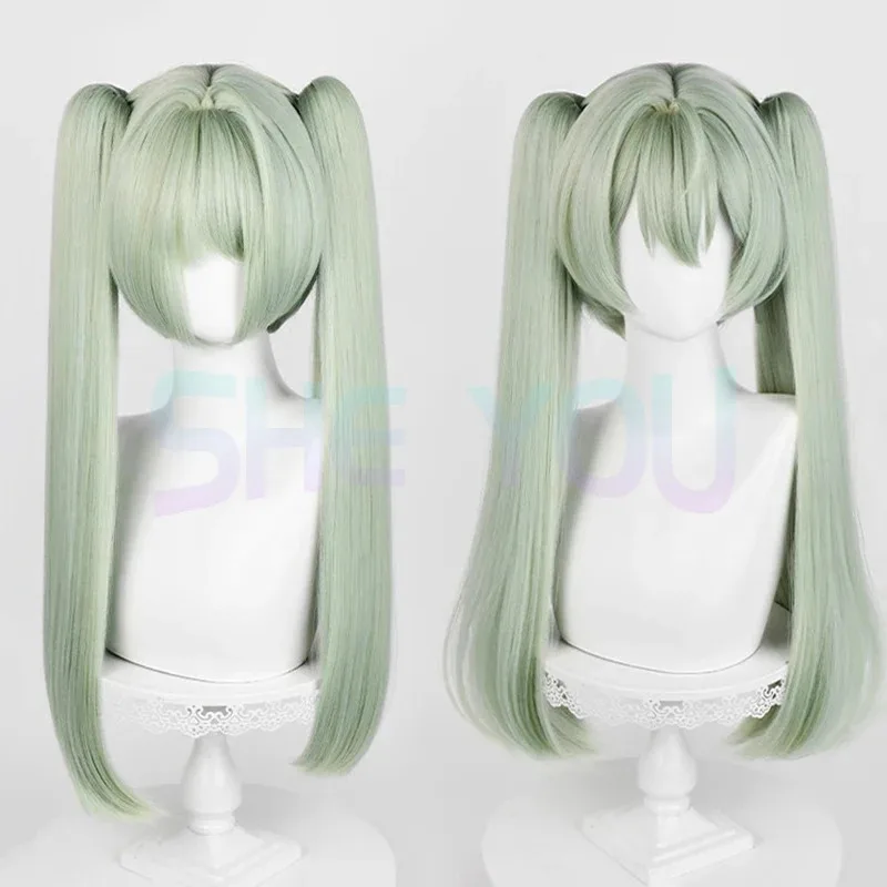 

2025 Corin Wickes Cosplay Anime Green Long With Double Ponytails Heat Resistant Synthetic Hair Halloween Wigs + Wig Cap