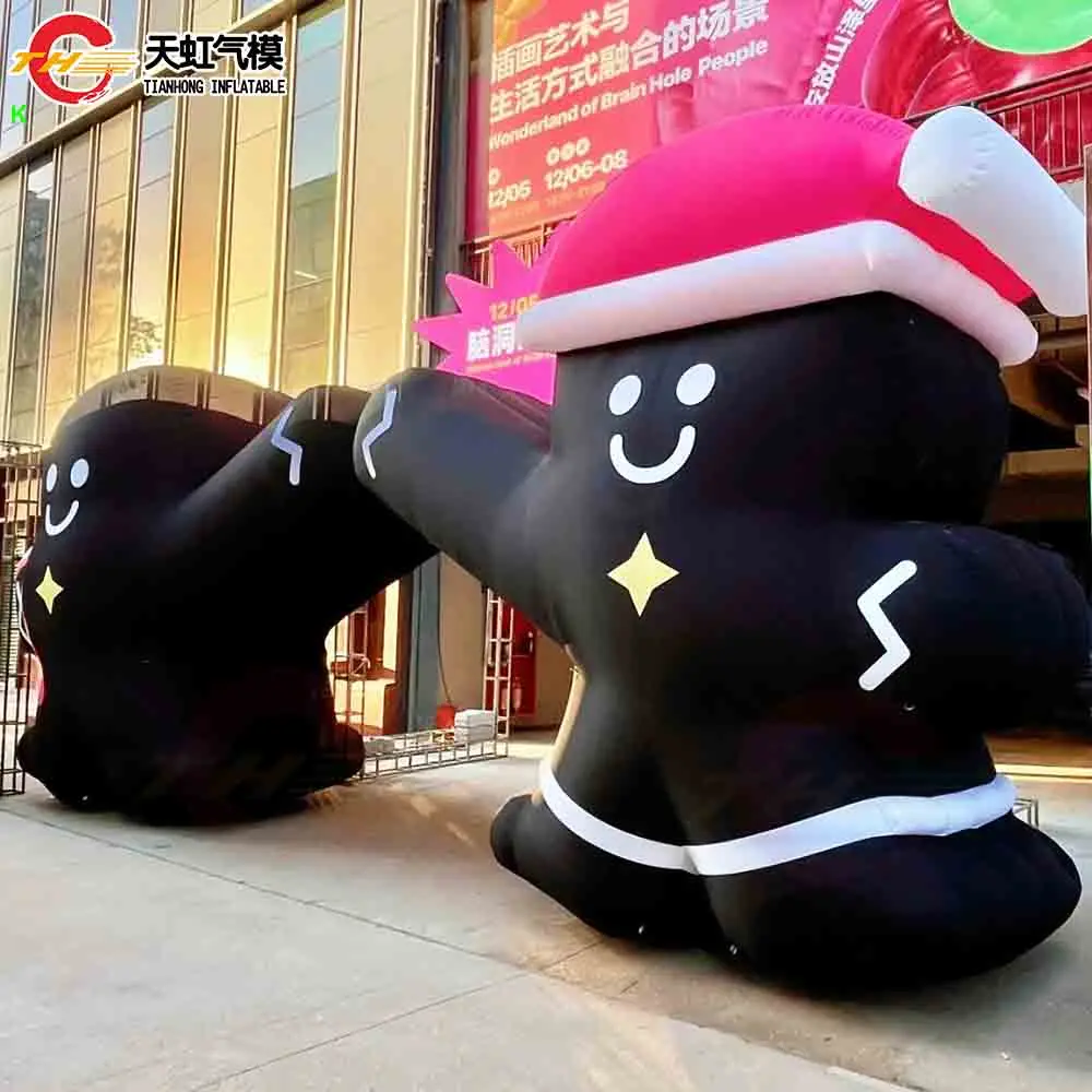 Transporte rápido arco de natal homem de gengibre preto arco inflável portão decoração de quintal de natal