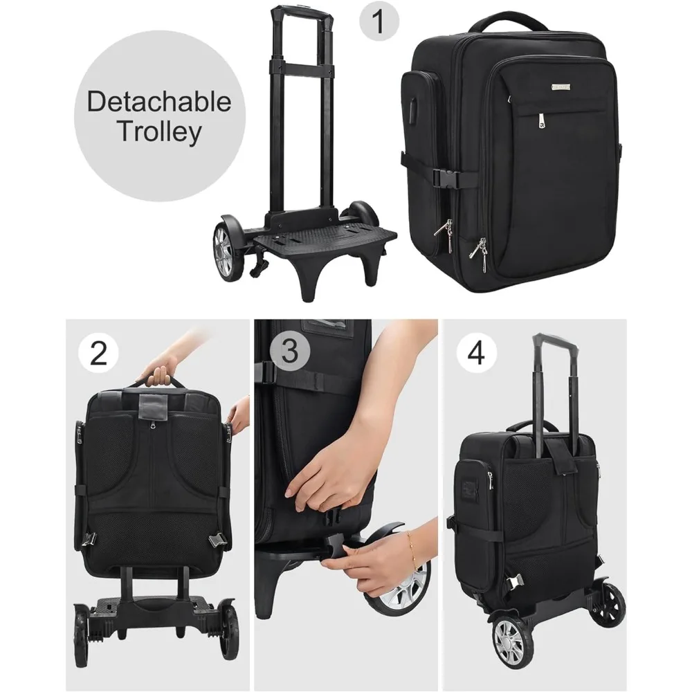 Relavel Rolling Makeup Case Backpack Travel Train Case Organizer with Big Wheels, Cosmetic Case with 4 pcs makeup bags