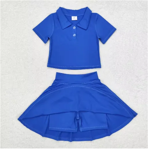 

Blue Yoga fitness Baby Girl Clothing Toddler Short Sleeves Shorts Skirt Kids Wear Shorts Ruffle Skorts Clothes