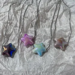 Goth Harajuku Sweet Cool Colorful Star Heart Pendant Necklace For Women Choker Cute Y2k Transparent Love Y2k 45cm
