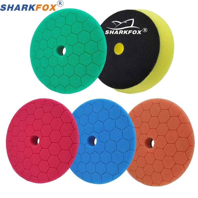 Sharkfox 5Pcs/lot Mix Color Car Polishing Pads Car Spong Buffing Polish Pad With Hook&Loop For DA/RO/GA Car Buffer Polisher