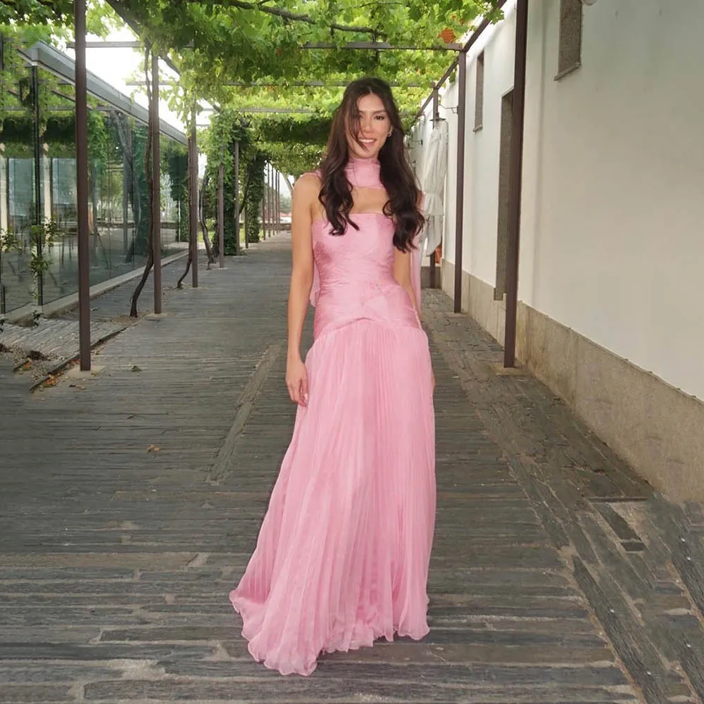 Galarity Pink Evening Dress 2026 Pleated Strapless Prom Dress A Line Graduation Dress Elegant Birthday Party Dress Customizd