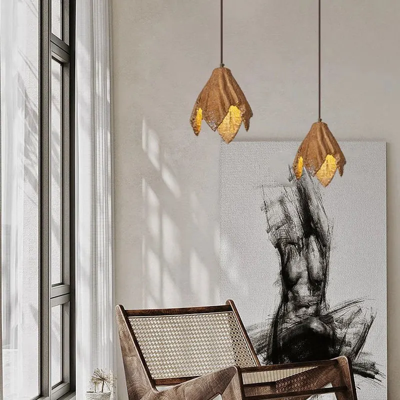مصباح معلق على شكل أوراق شجر ذابلة عتيقة، بار على طراز وابي سابي مخصص، مطعم، بيت الضيافة، تركيبات إضاءة غرفة الشاي #5