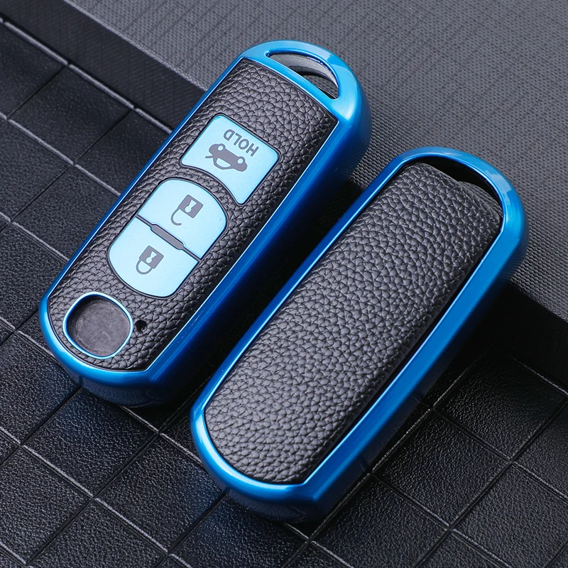 Leather+TPU All-Inclusive Car Remote Key Cover Case Fob for Mazda 2 3 5 6 CX-3 CX-5 CX-7 CX-9 CX8 Speed Miata MX5 2016 2017 2018