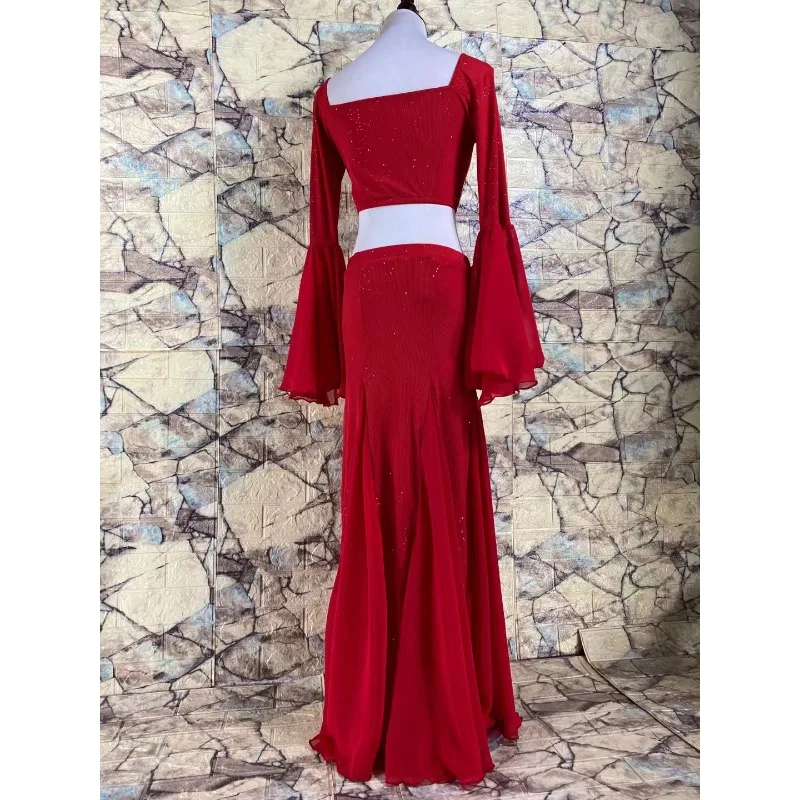 

Customized Horn Sleeve Fish Tail Belly Dance Practice Suit Set Samba Carnival Costumes Bellydance Costume