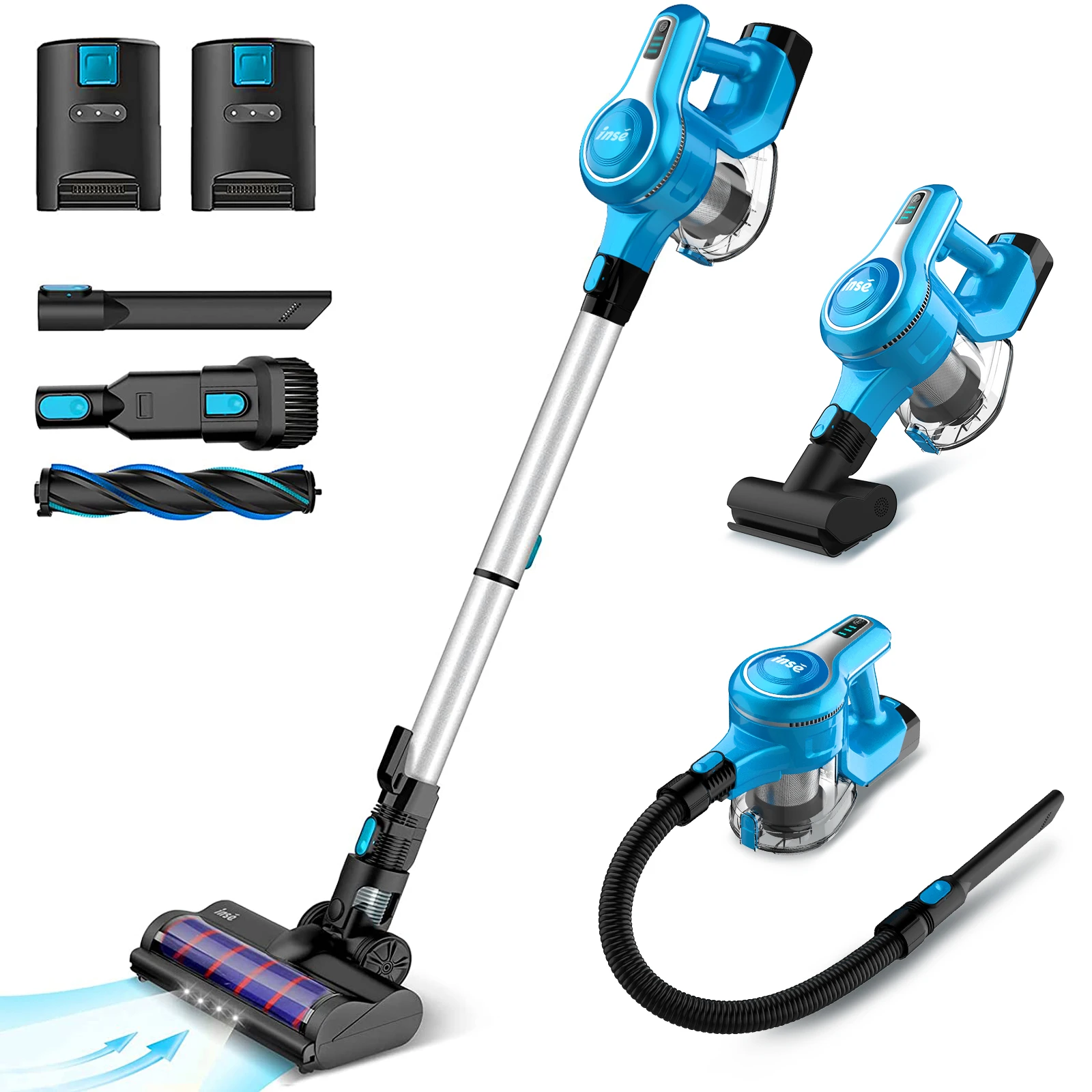 Cordless Vacuum Cleaner with 2 Batteries Rechargeable Stick Vacuum Powerful Suction Handheld Car Bed Vacuum INSE S6P