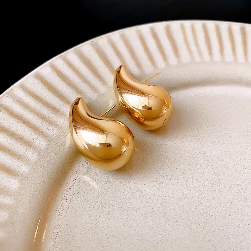 Metal Cool Water Drop Stud Earrings for Women Personality Fashion Europe and America New Trendy Temperament Jewelry Wholesale image 2
