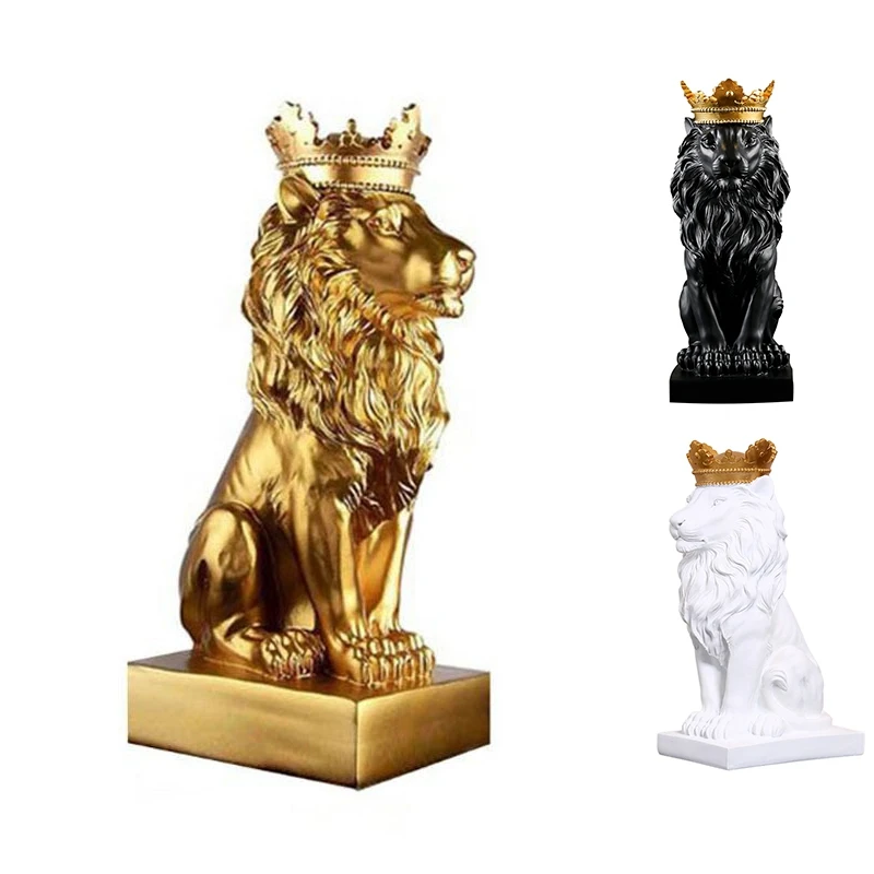 

ABSF Abstract Crown Lion Statue Home Office Bar Male Lion Faith Resin Sculpture Crafts Animal Art Decor Ornaments