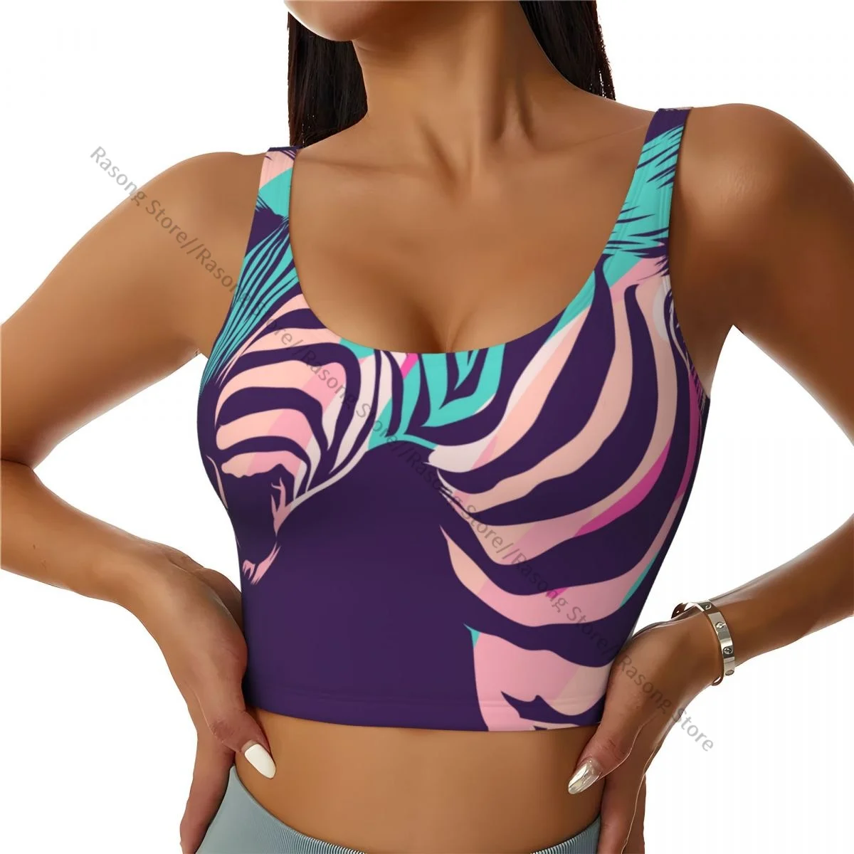 Vrouwen Sexy Sportvest Kleurrijke Zebra Dier Vrouwelijke Streetwear Sport Lingerie Tee Crop Top