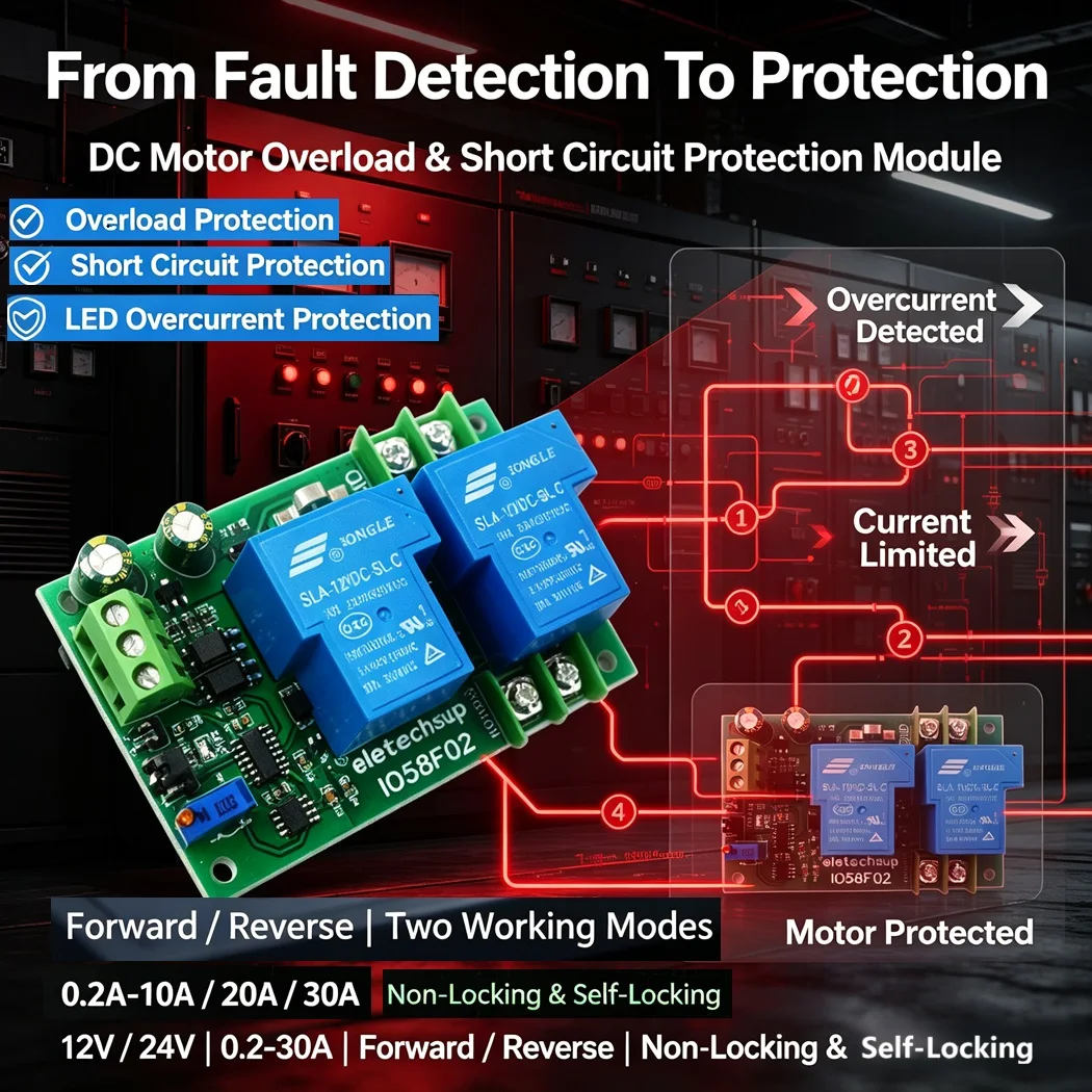 DC 12V 24V Brushed Motor Driver Forward Reverse Controller 10A 20A 30A Overcurrent Protection Self-locking Mode
