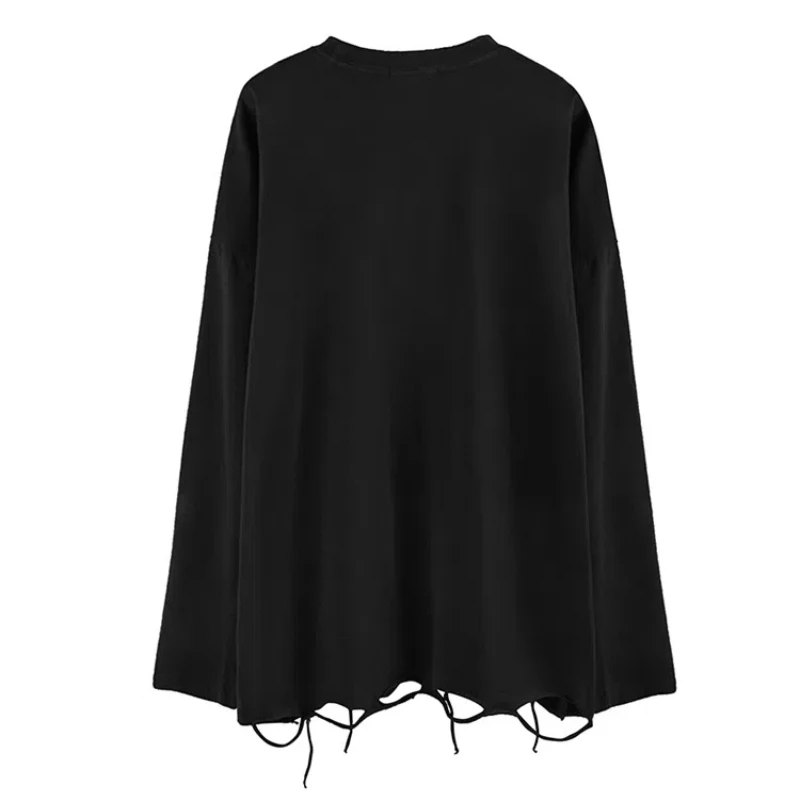 Hip Hop Streetwear Spring Autumn T Shirt Men Oversized T Shirt Bottoming Shirt With Hole Pure Cotton Breathable Long Sleeve Tees