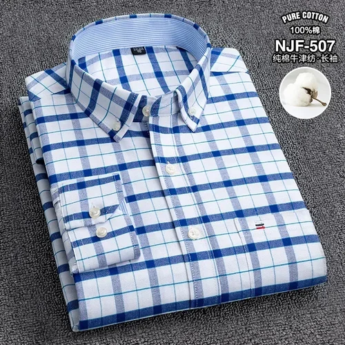 Imagen 2 del producto 100-220 catties Camisa de talla grande para hombre 100% algodón de manga larga informal de negocios todo Oxford Spinning camisa a cuadros de talla grande