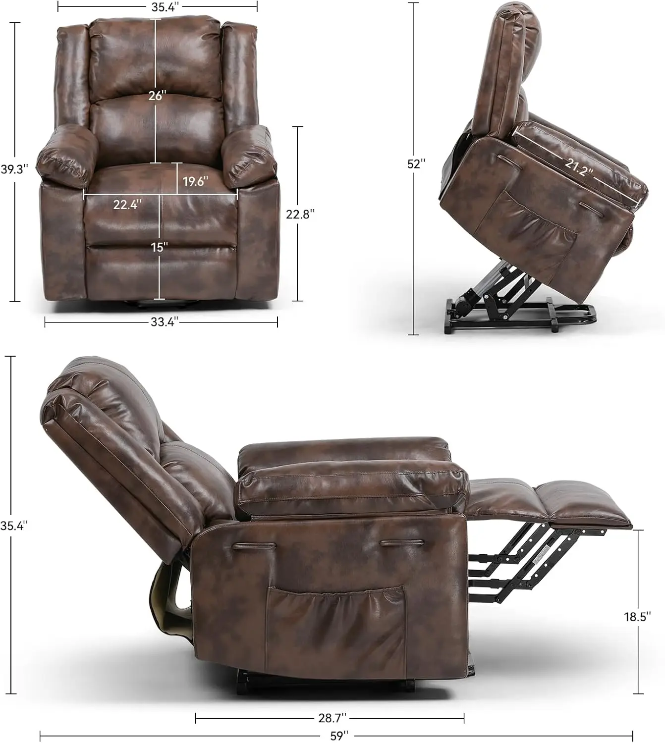 

Power Lift Recliner for Elderly, Lift Chair with Heat and Massage，PU Recliner Sofa