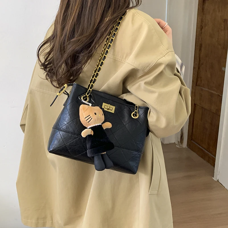 กระเป๋าสะพายข้างหนังแท้คุณภาพสูงสำหรับผู้หญิง - สะพายไหล่ ดีไซน์คลาสสิกหรูหราจากดีไซเนอร์