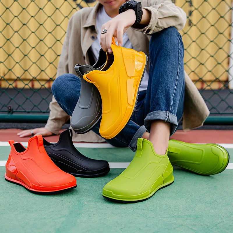 Sapatos de caminhada antiderrapantes para homens ao ar livre, botas de chuva preta, durável, impermeável, sapatos de trabalho de borracha, pesca